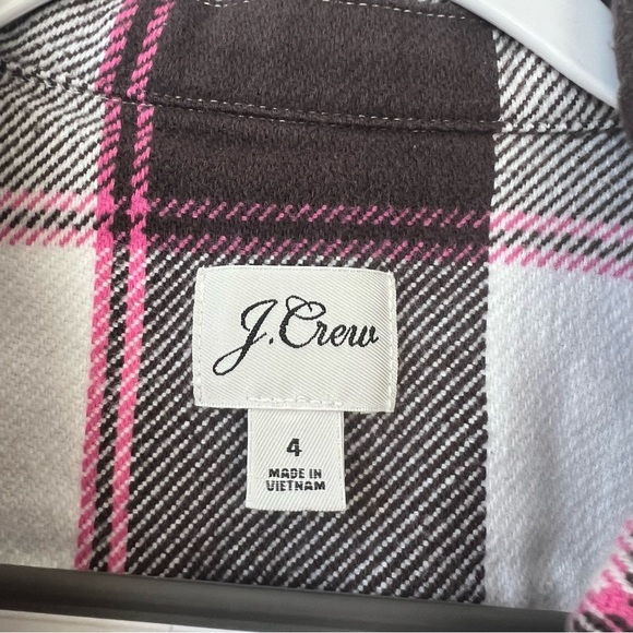 J. Crew Relaxed Flannel Shirt Jacket Shacket in Buffalo Check Brown Pink - Picture 3 of 8